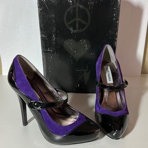 Steve Madden Ravin Purple Suede/Black Patent Leather Platform Heels
